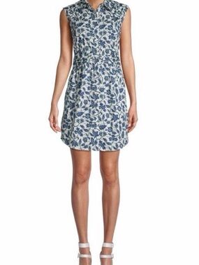 Derek Lam Blue and White Sleeveless Floral Mini Dress Sz 00